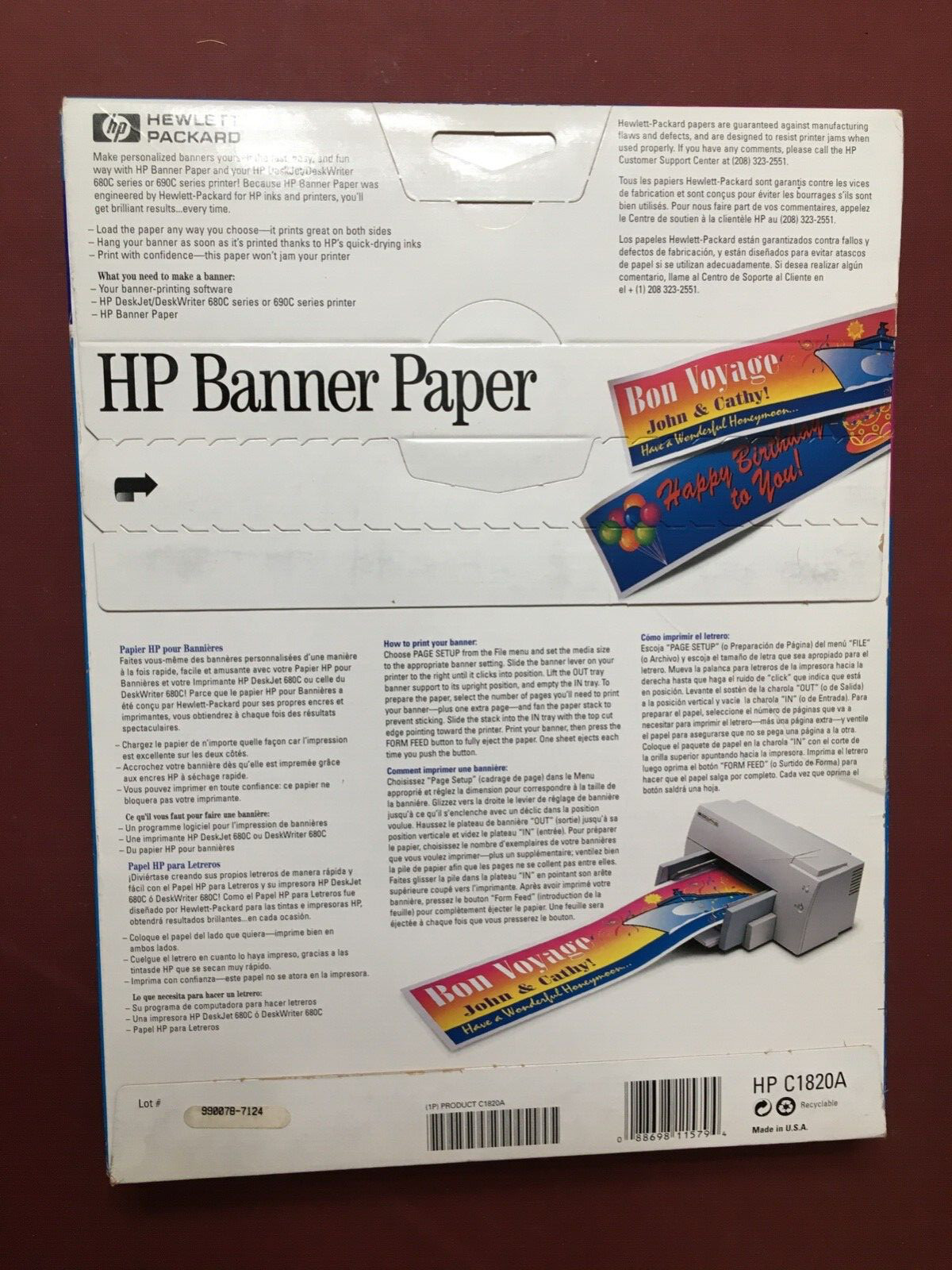 HP Banner Paper for Inkjet Printers – 15 5′ banners – 24 lb C1820A NEW