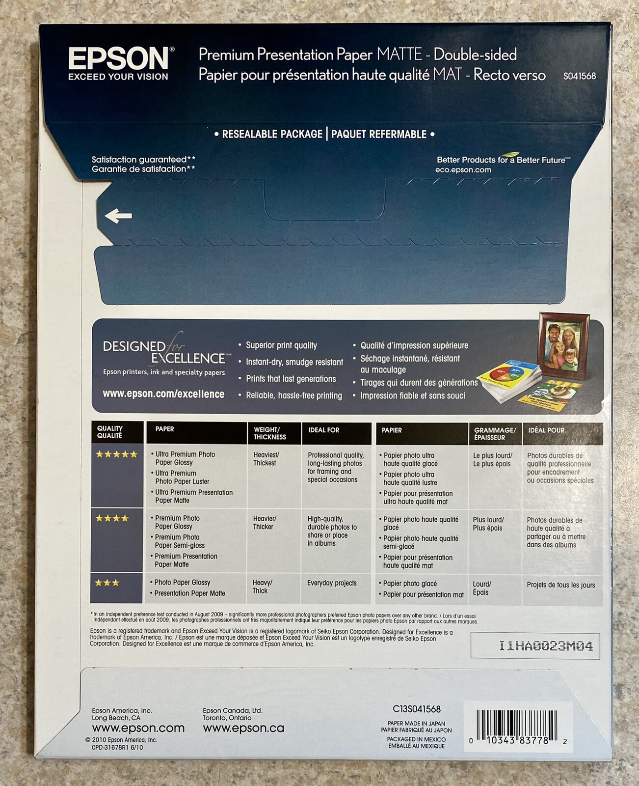 (3) Epson Premium Presentation Paper Matte Double Sided 50 Sheets Bright White