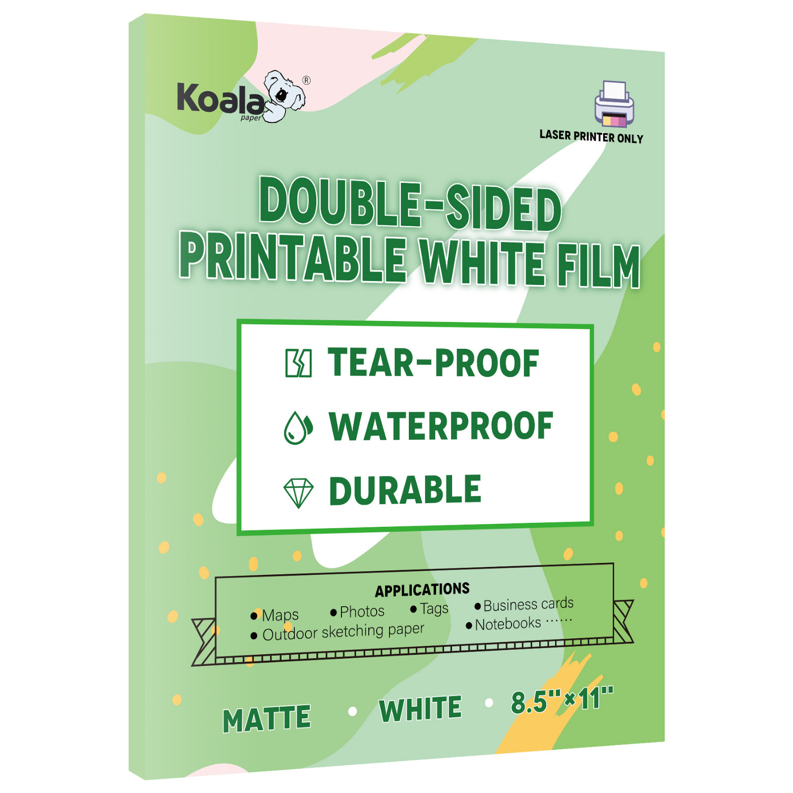 Koala Double Sided Printable Waterproof Printer Paper for Laser 8.5×11 Print Map