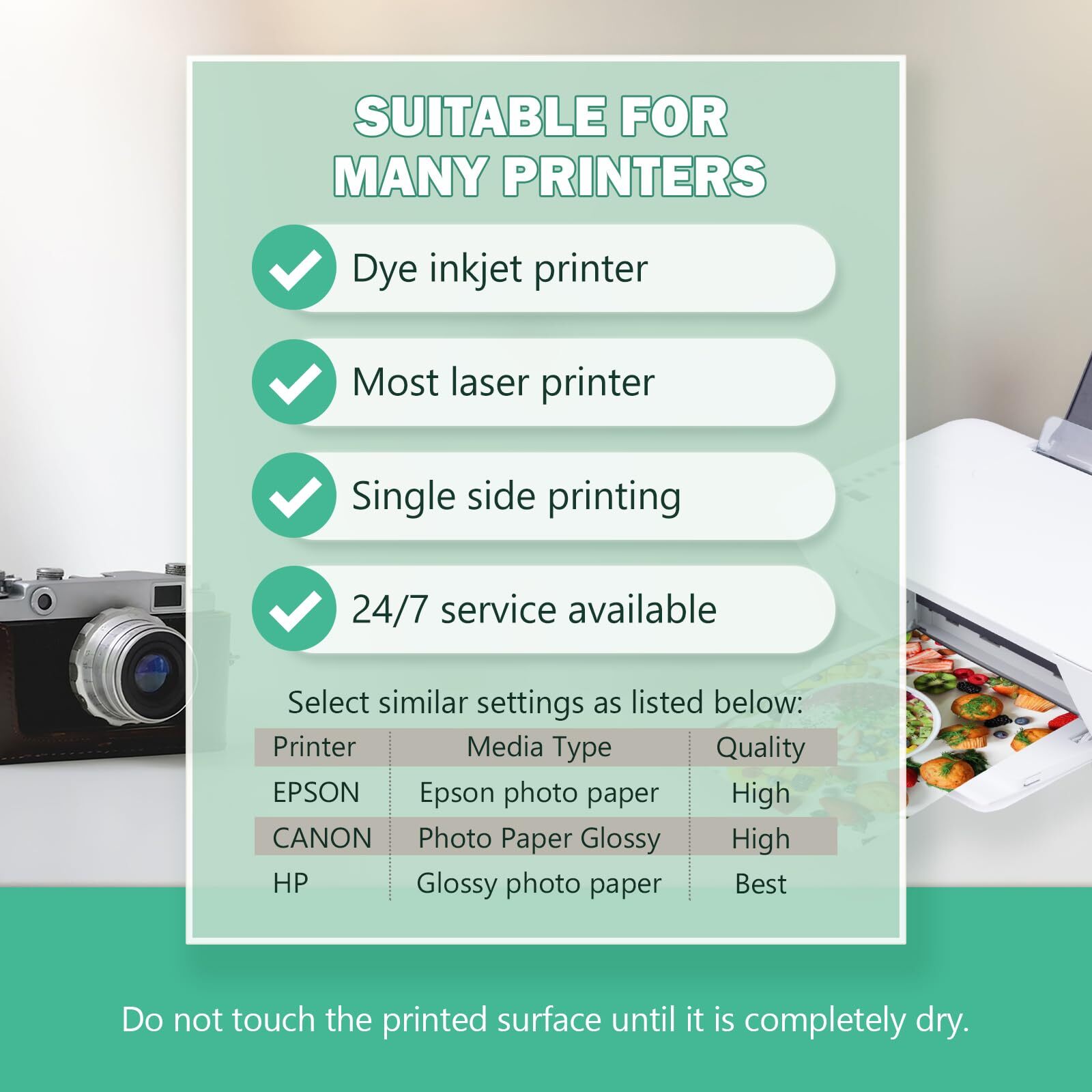100 Pack 6×6 Glossy Photo Paper 52lb Square 200gsm Dye Inkjet Printer Set