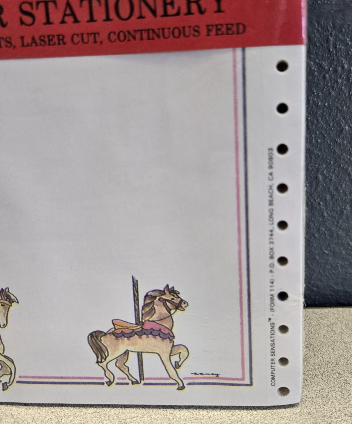 Carousel Horses Whimsical Computer Stationary 100 Sheets Laser Cut Pin Feed NEW