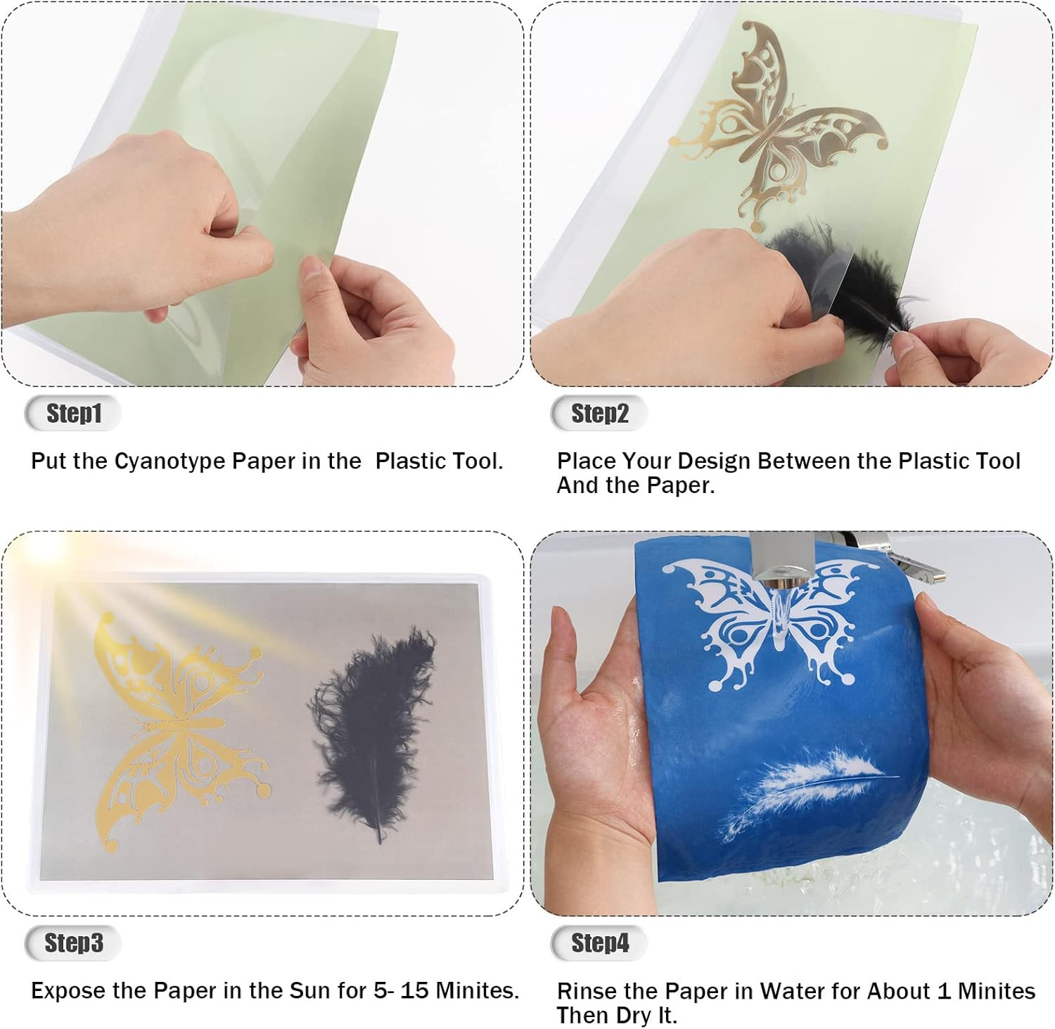 Sun Print Paper Cyanotype Paper Kit, 32 Sheets Sun Art Paper with 1 Plastic Tool