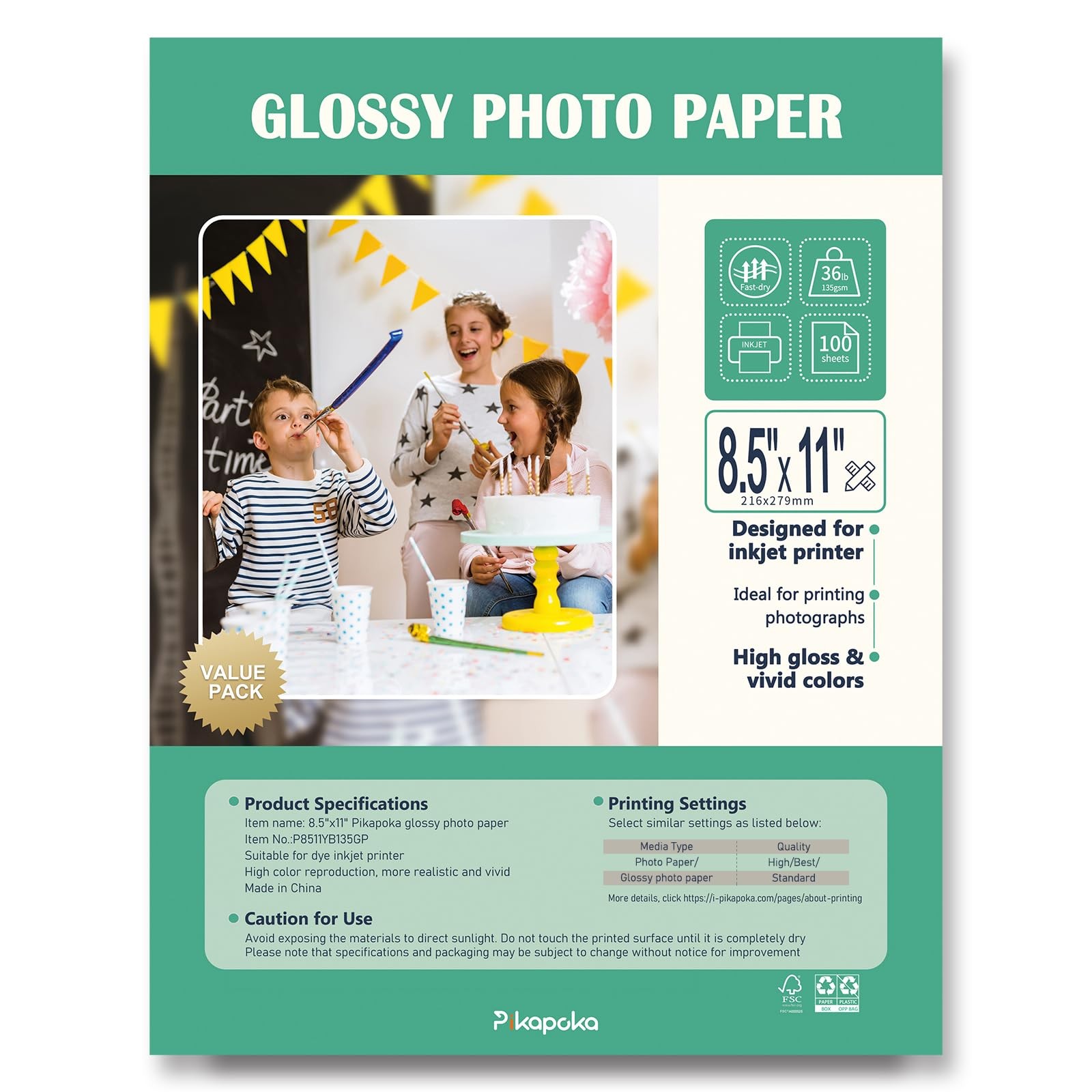 100 Pack Glossy Photo Paper 8.5×11 Letter Size 36lb Thin For Chip Bags