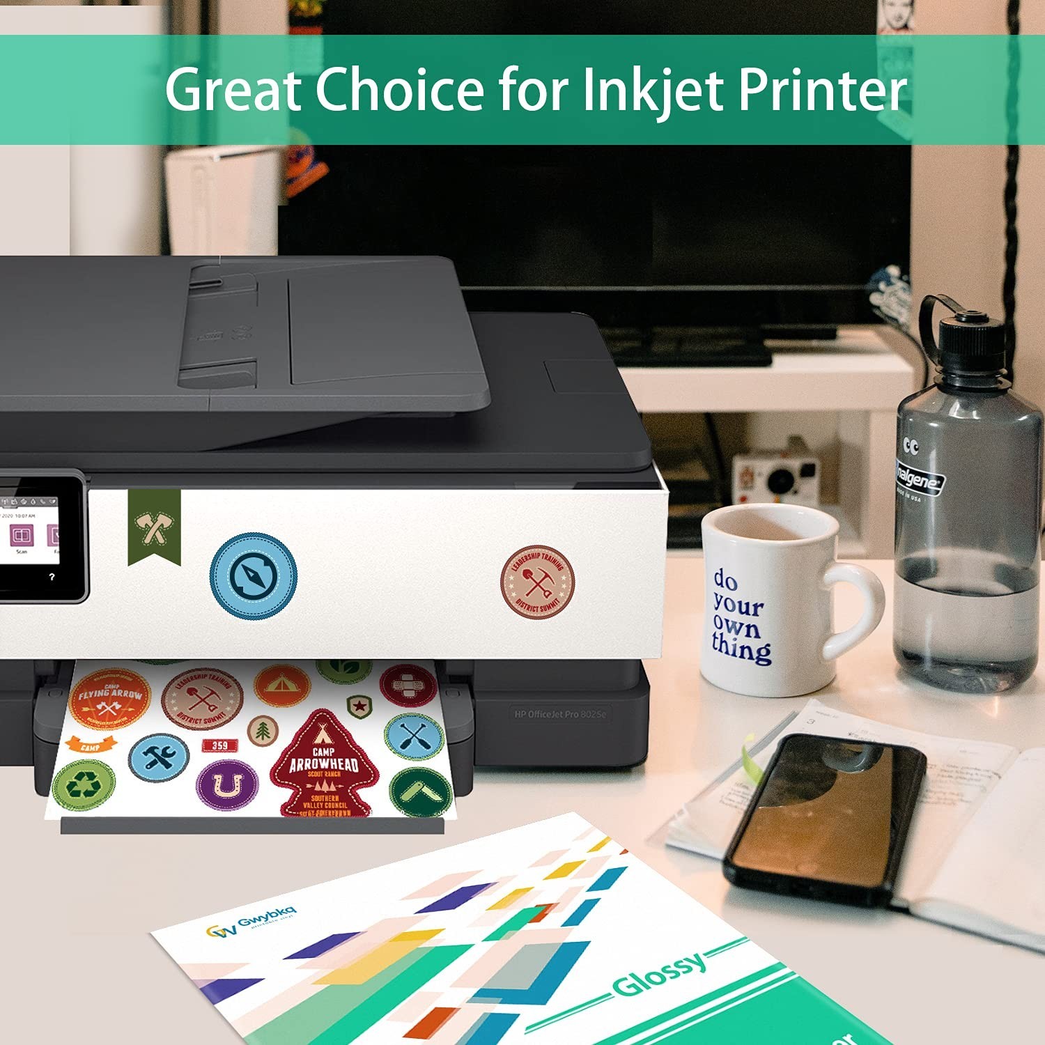 Gwybkq Sticker Paper Printable Vinyl for Inkjet Printer, 50 Sheets Glossy Whi…
