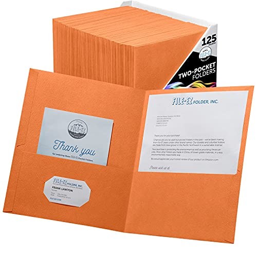 Two-Pocket Folders, 125-Pack, Textured Paper, Letter Size 125 Folders Orange