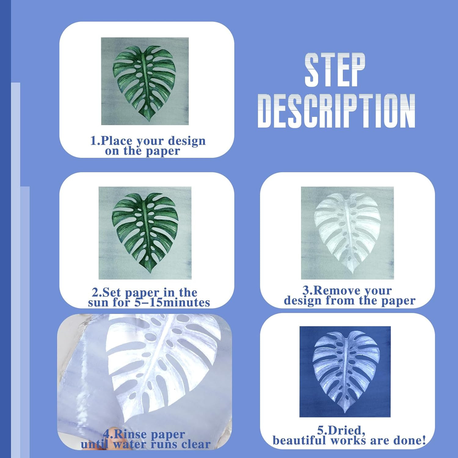 120 Sheets Sun Print Paper Kit Cyanotype Paper Solar Drawing Tool High Sensitive
