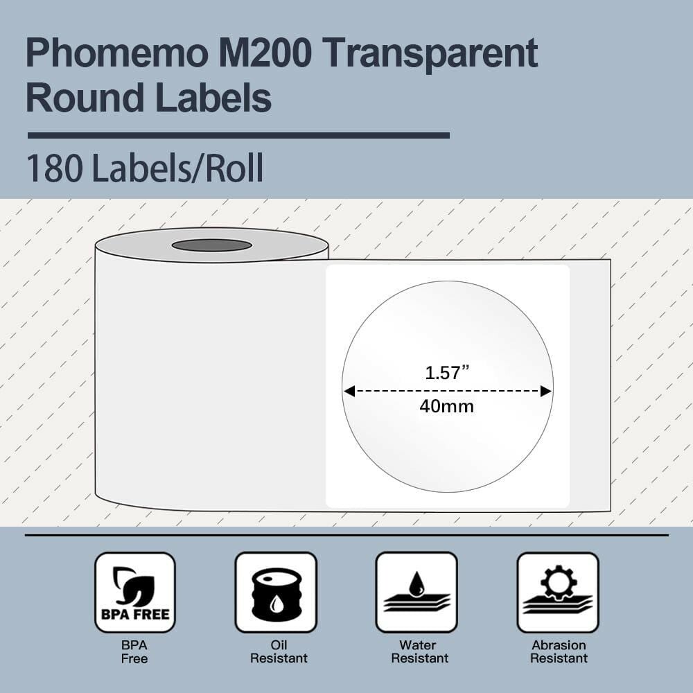 40×40mm Round Transparent Adhesive Thermal Label for Phomemo M110 M200 Printer