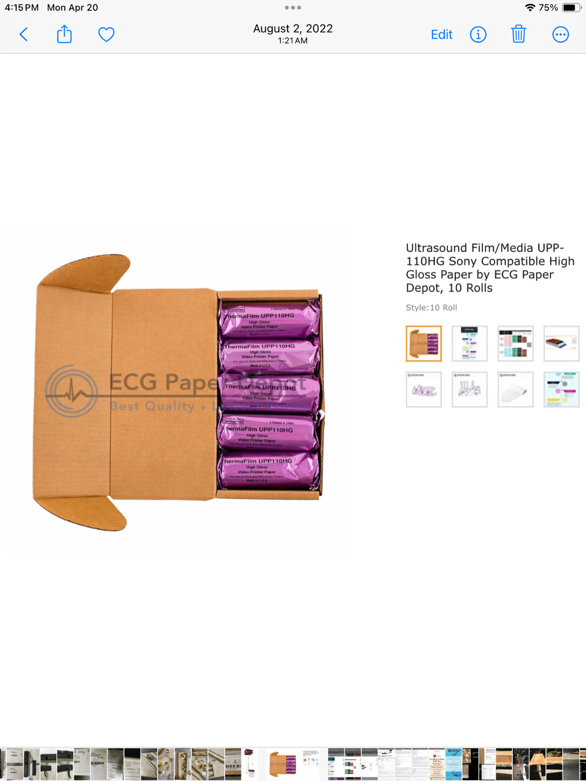 5 Rolls UPP-110HG High Gloss Ultrasound Paper Type V, UPP-110HG Sony Compatible