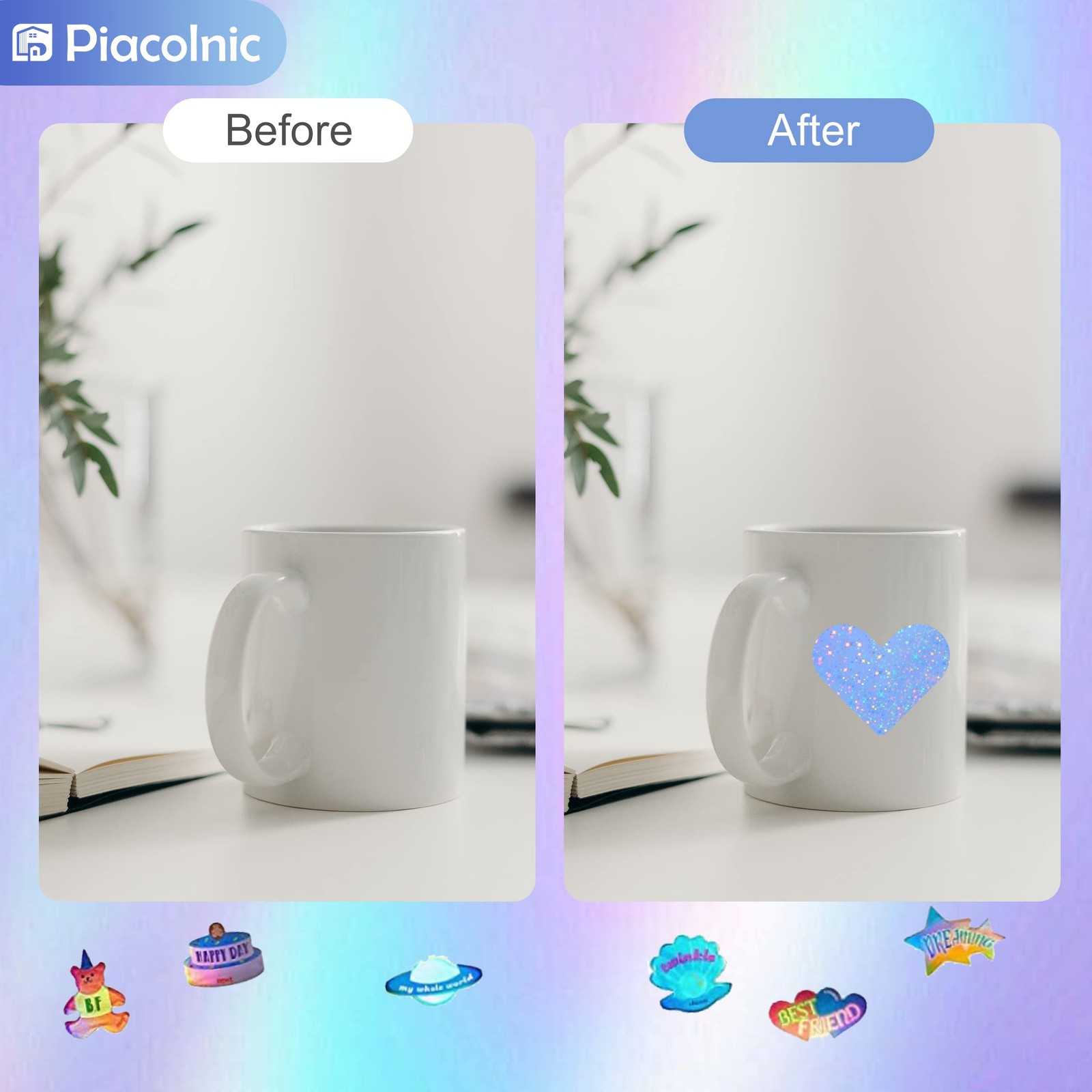 Holographic Sticker Paper, 20 Sheets 5 Styles A4 Printable Clear Vinyl S…