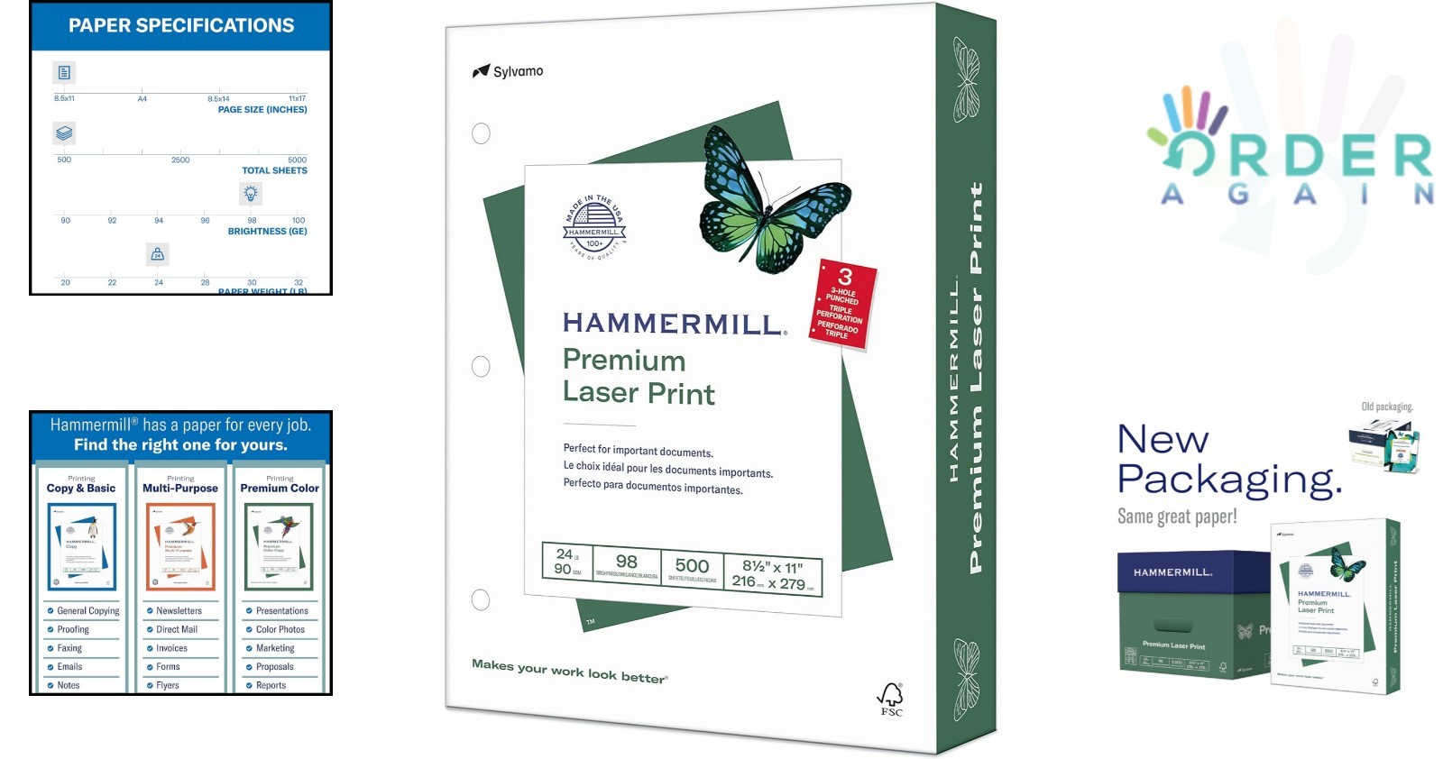 Laser Print Paper 24 lb White 8.5×11 Letter Size 3 Hole 500 Sheets