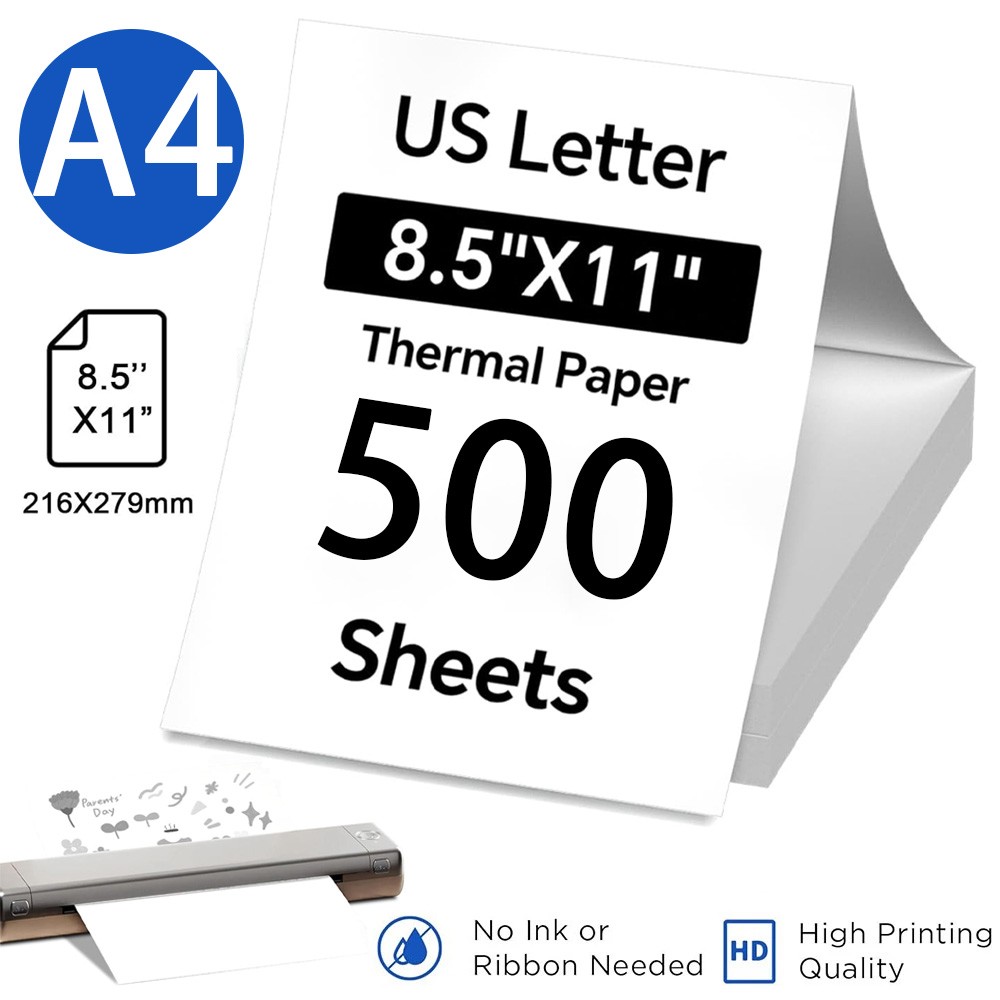 500 Sheets 8.5″ x 11″ Folded A4 Thermal Printer Paper US Letter Size M08F M832