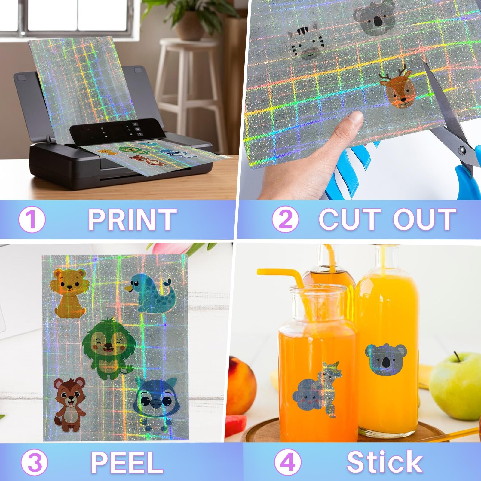 25 Sheets Holographic Sticker Paper for Inkjet&Laser Printer, Printable Vinyl…