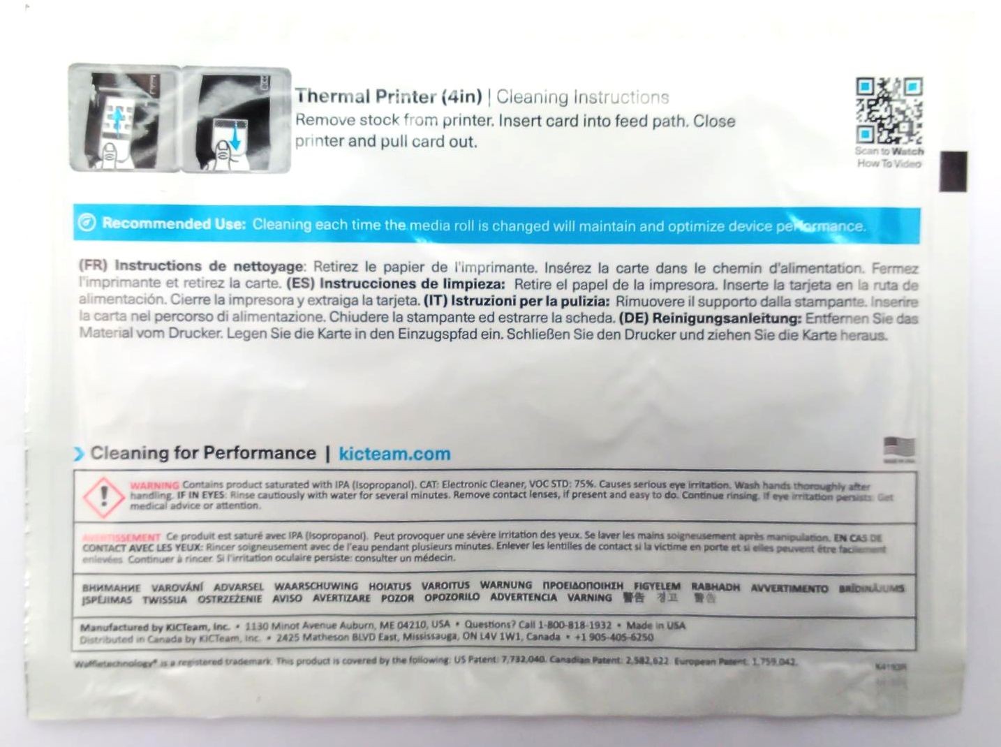 Thermal Printer 4″ Cleaning Cards Kic with Waffletechnology 6″ x 4″ Pack of 15