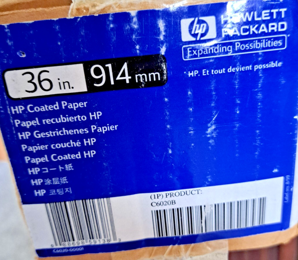 1 Roll HP Designjet Inkjet Large Format Paper 4.5 mil 36″ x 150 ft White C6020B