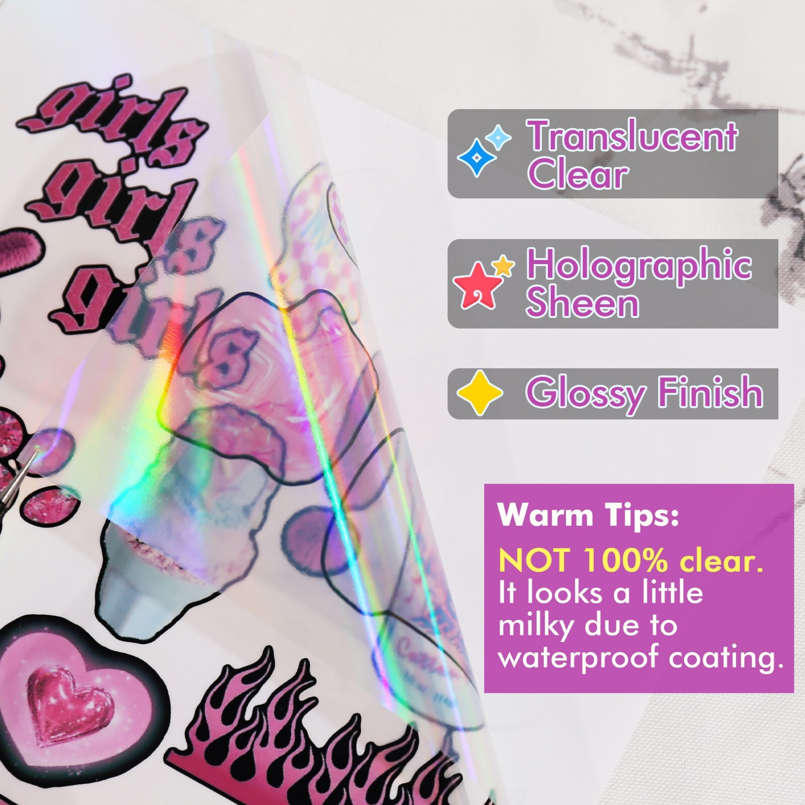 Koala Clear Rainbow Holographic Sticker Paper for Inkjet +Laser Printers 8.5×11