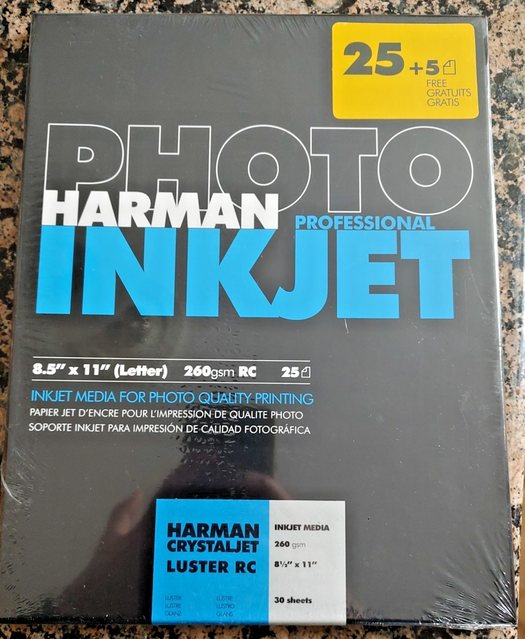 Harman Inkjet Crystaljet Luster RC Paper, 8.5 x 11, 25+5 Sheets 260gsm