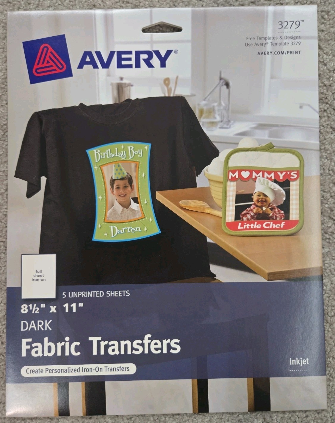 Avery 3279 – Printable T-Shirt Iron-On Transfers Dark Fabrics – 5 Sheets 8.5×11