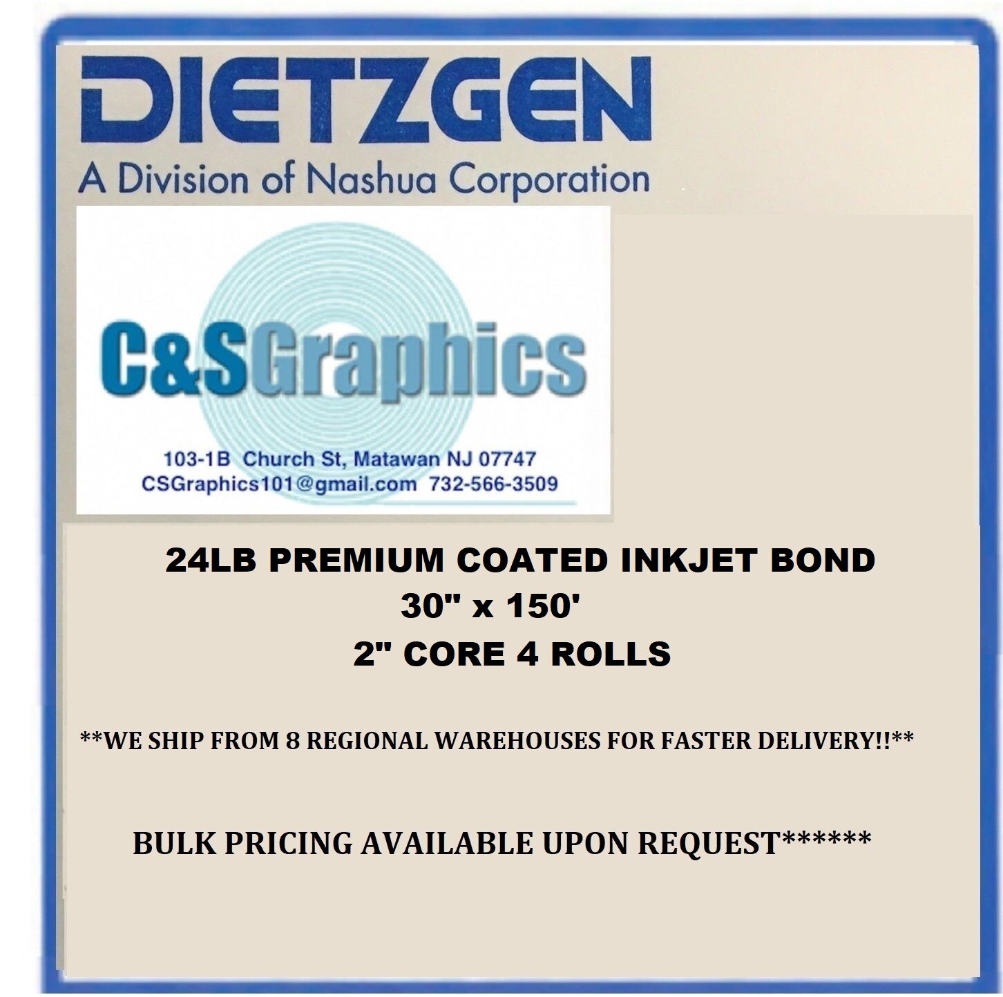 4 ROLLS 30″x150′ 24LB COATED BOND PLOTTER PAPER