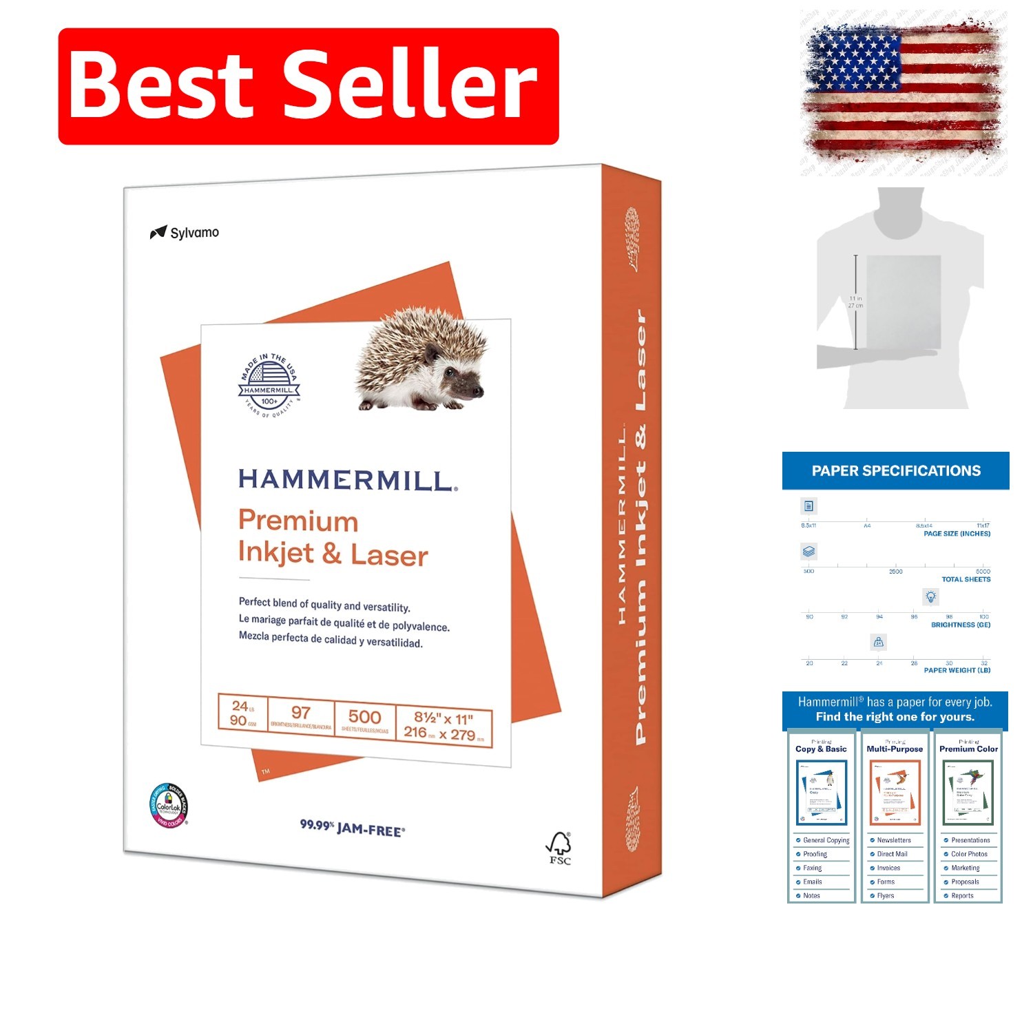 Printer Paper, Inkjet & Laser Paper 24 Lb, 8.5 x 11-1 Ream 500 Sheets – 97 B…