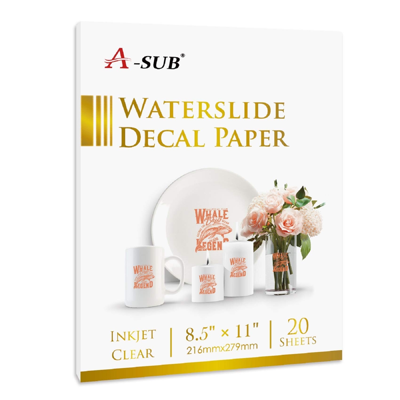 A-SUB Waterslide Decal Paper for Inkjet Printers 20 Sheets Clear Water Slide …