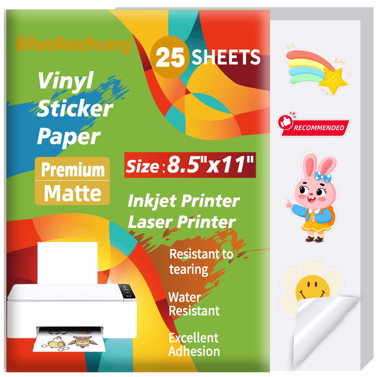 Premium Matte White Printable Vinyl Sticker Paper for Inkjet, Laser Printer, …
