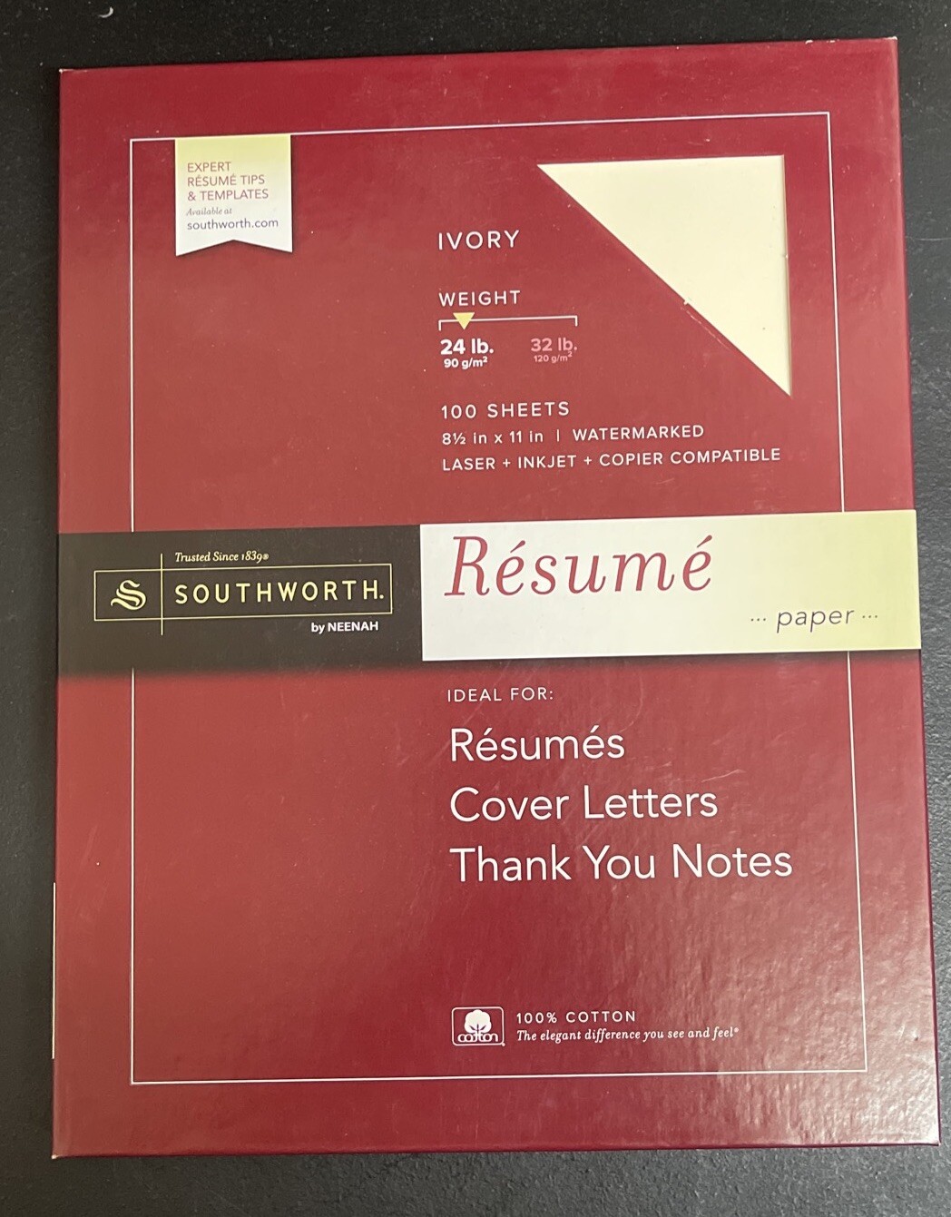 Southworth Resume Paper 100 Sheets Ivory 24 lb Open Box Missing Maybe 2 Sheets