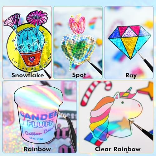 Holographic Sticker Paper – Rainbow/Clear/Snowflake/Spot/Ray | 20 Sheets, for
