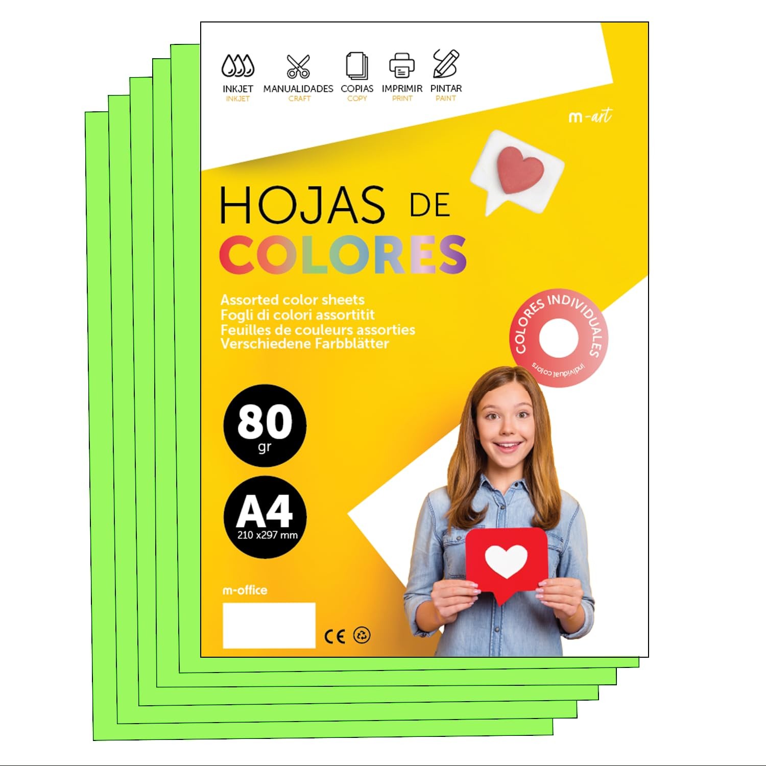 Colourful Paper A4 80g for Printers & Crafts, Coloured Sheets for Kids, Creat…
