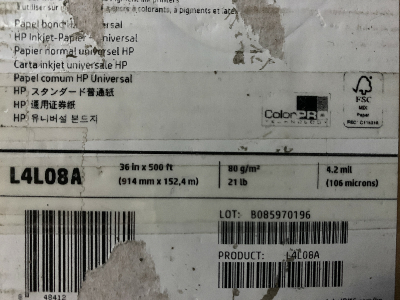 HP L4L08A UNIVERSAL INKJET PAPER HP FOR PLOTTER 80gr 914mm x 152.4m