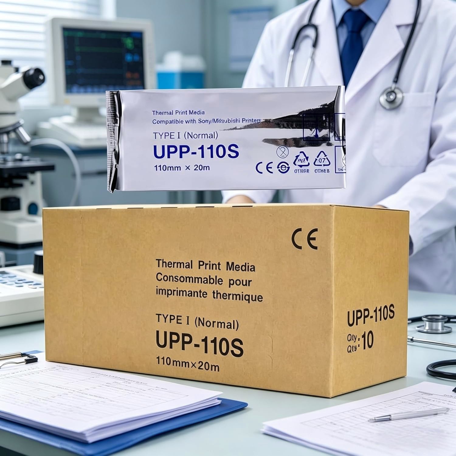 10 Rolls UPP-110S Type I Black & White Video Thermal Ultrasound Paper Film/Media