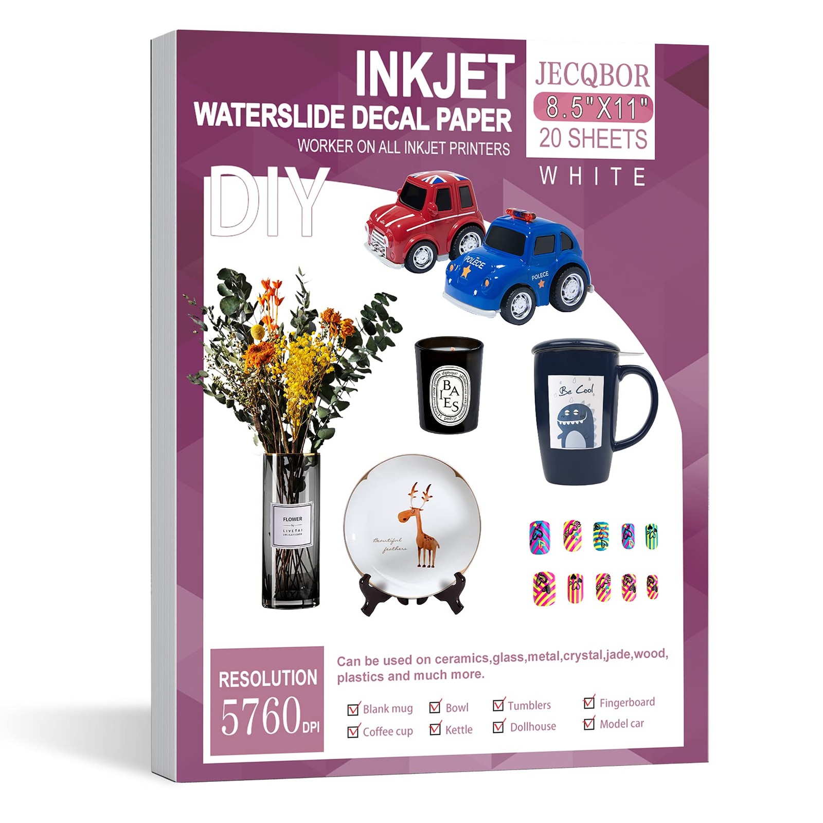 20 Sheets Waterslide Decal INKJET WHITE for Dark and Light Colors, 8.5X11 Inc…