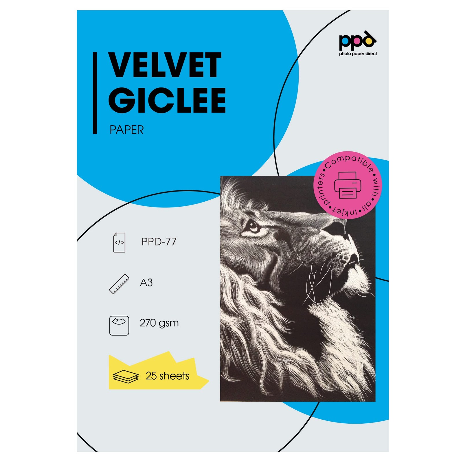 25xA3 Inkjet Fine Art Etching White Velvet 270g Photo Paper Matte with Gentle T…