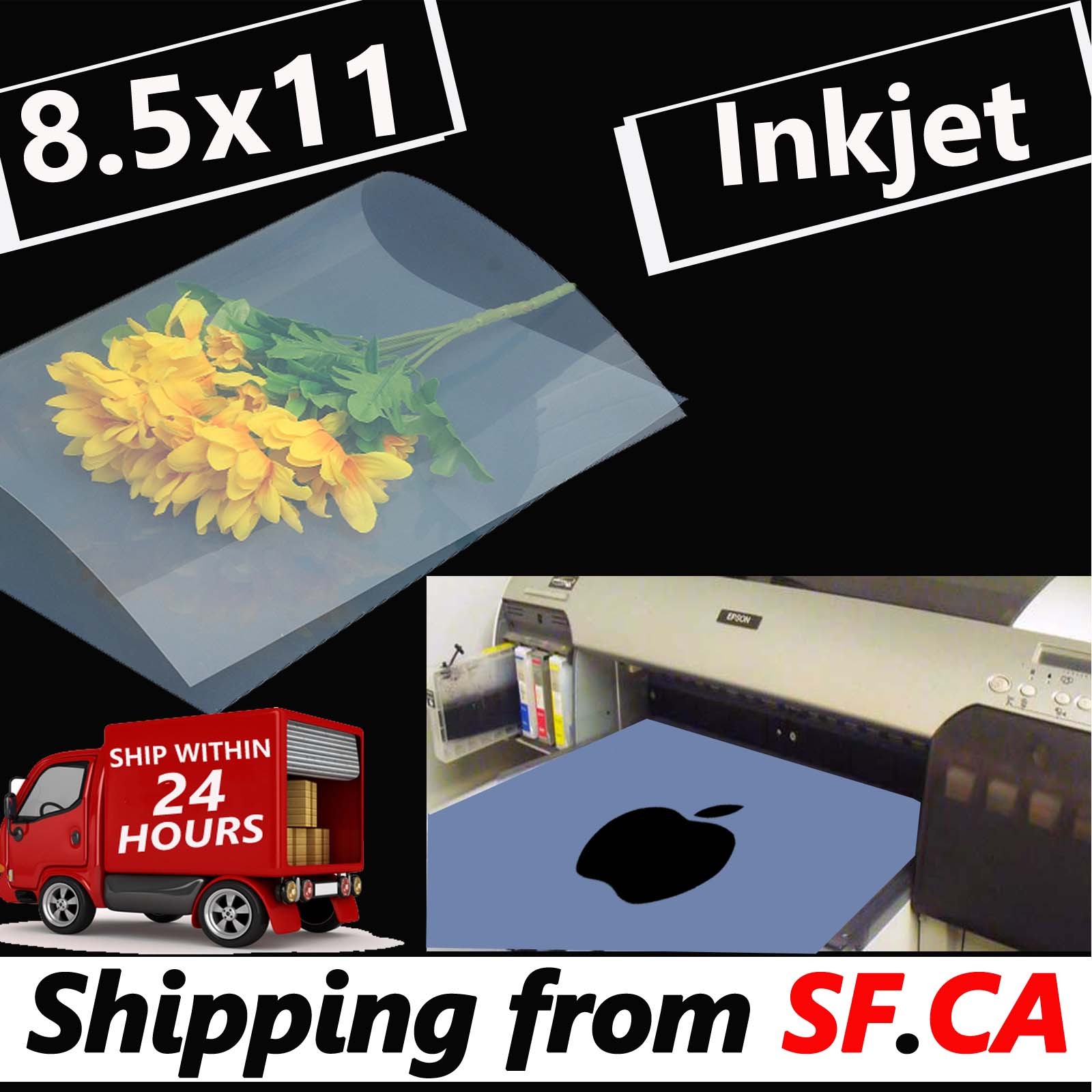 8.5×11，Waterproof Inkjet Screen Printing Transparent Film for EPSON，100 sheets