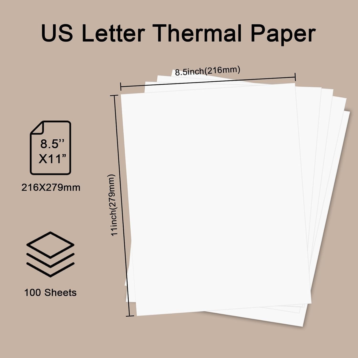 100 Sheets Thermal Printer Paper 8.5”×11” US Letter Size Advanced Printing