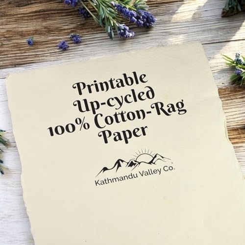 Vintage Off-White Deckle-Edge Handmade Printer Paper, 100% Cotton, 100 Sheets, 9