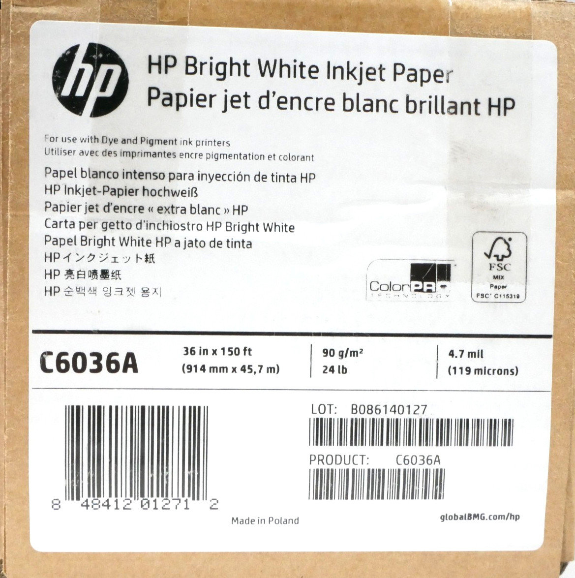 HP C6036A inkjet paper portrait white 914 mm x 45.7 m | rolls for large format printers
