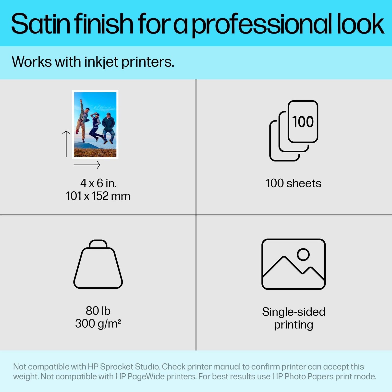 HP Premium Plus Photo Paper, Satin, 4×6 in, 100 sheets (CR666A) 4 x 6