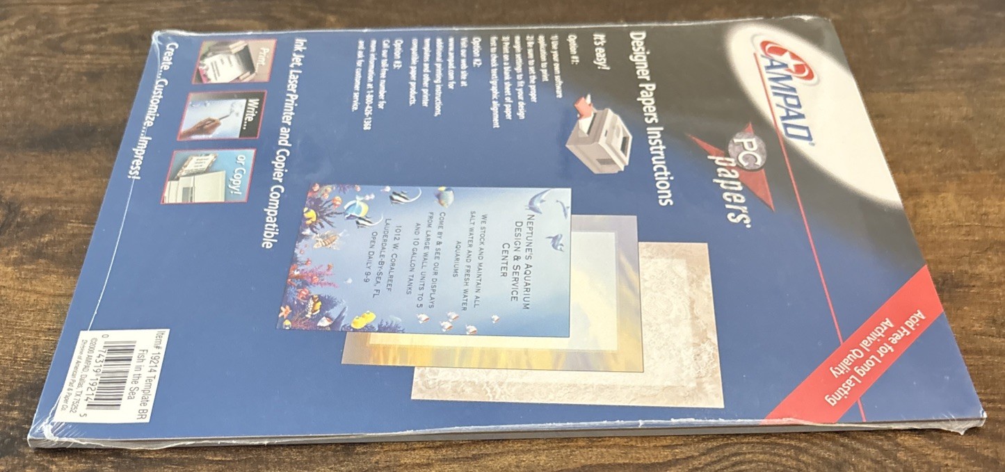 AMPAD 1-Pk Of 25 Sheets “Fish in the Sea” Designer PC Papers Printer 8.5×11