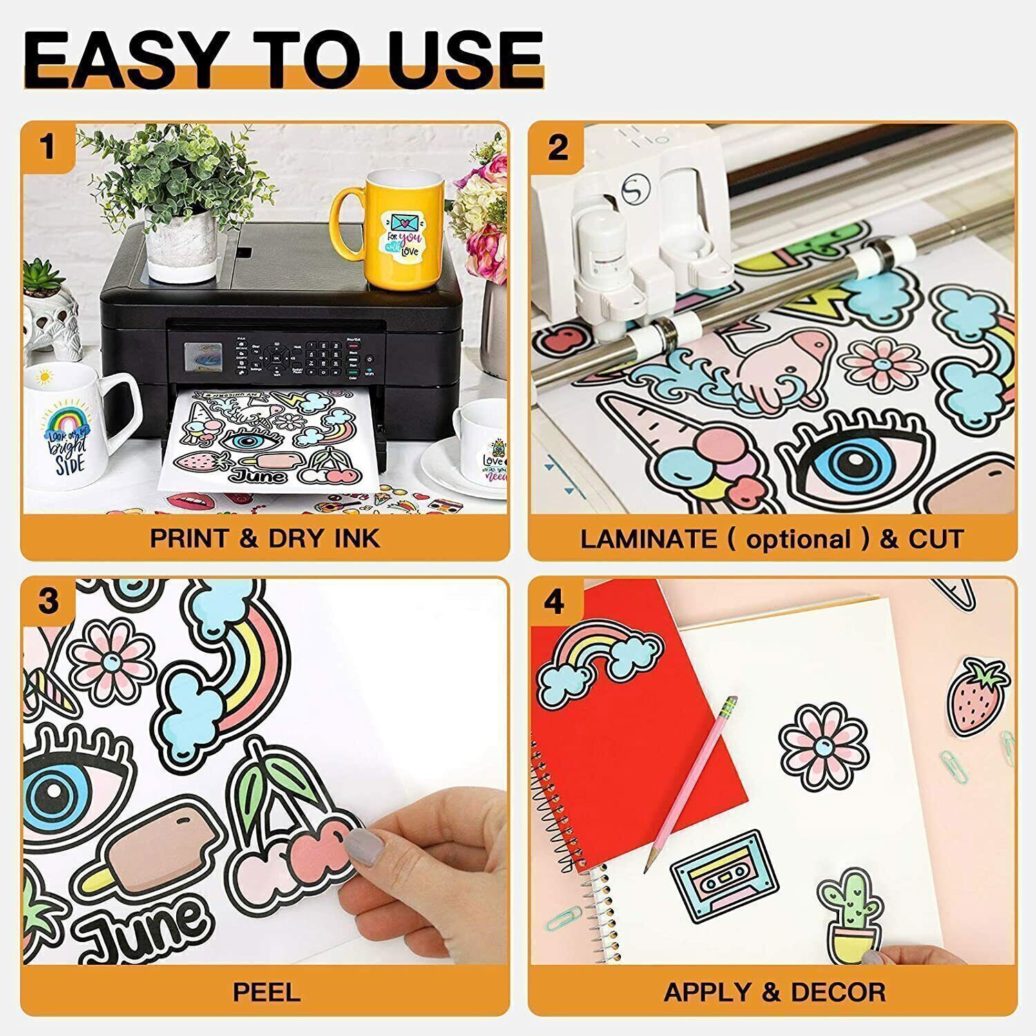 Glossy Matte 8.5″x11″ Printable Vinyl Sticker Paper for Inkjet Laser Waterproof