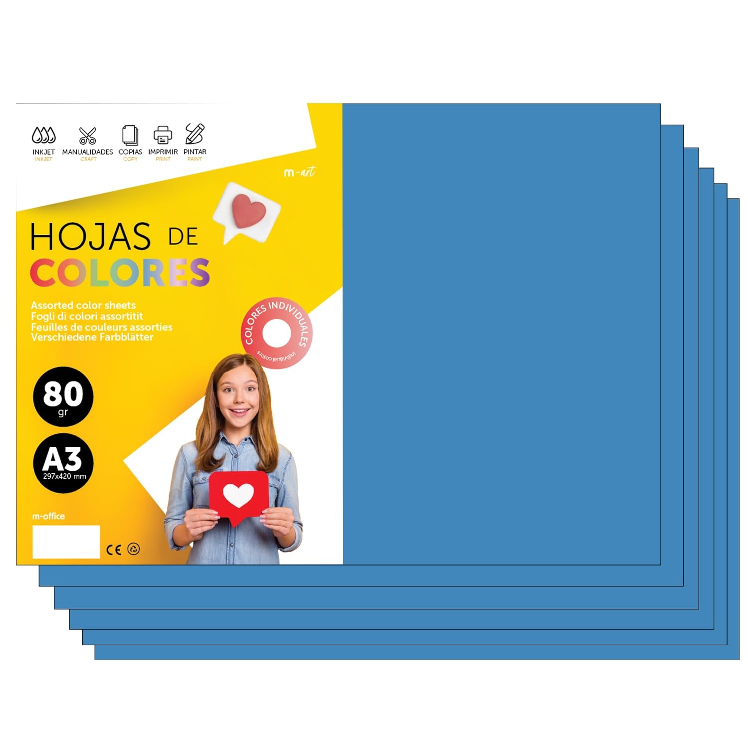 Colourful Paper A3 80g for Printers & Crafts, Coloured Sheets for Kids, Creat…