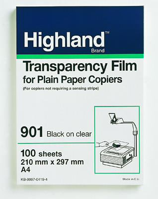 HIGHLAND 901 TRANSPARENCY FILM FOR COPIERS 100 SHEETS 8 1/2″ X 11″