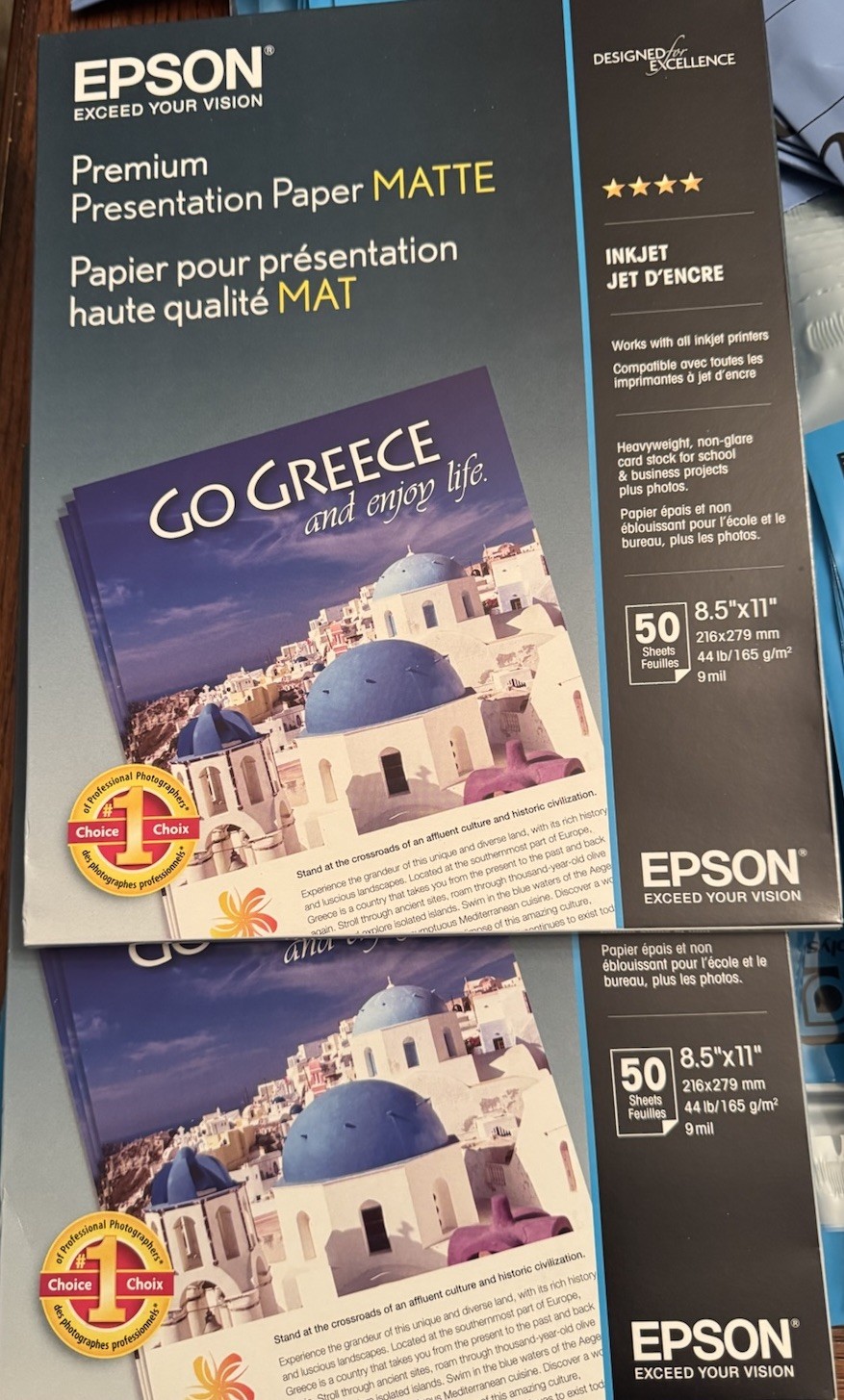 X2 Epson Premium Presentation Paper MATTE 8.5×11 Inches,Double-sided, 50 Sheets