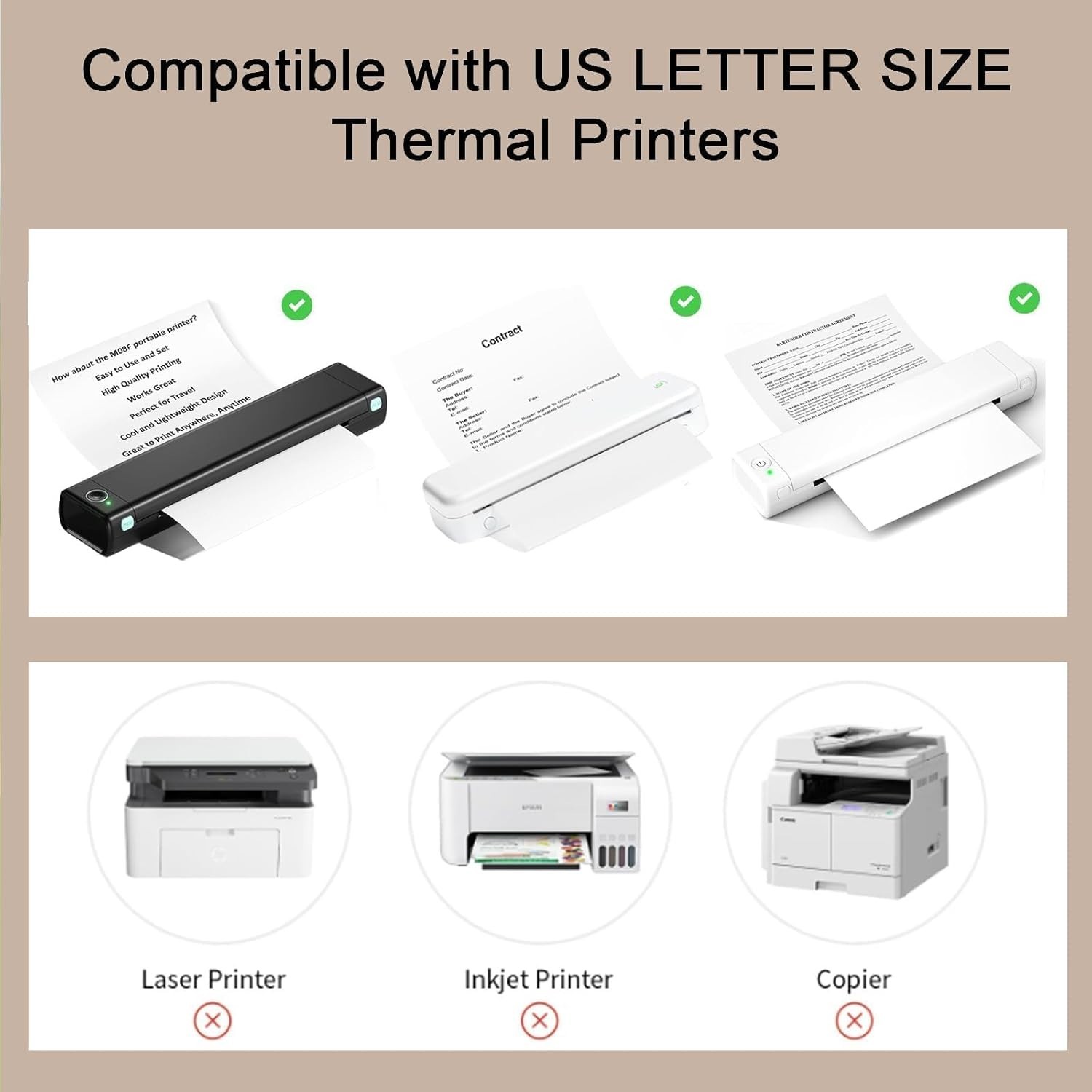 100 Sheets Thermal Printer Paper, 8.5”×11” US Letter Size, Advanced Printing P
