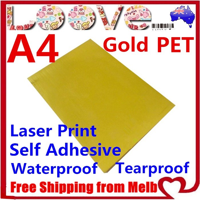 10x A4 Glossy Gold PET Self Adhesive Vinyl Sticker Paper Sheet Label Laser Print