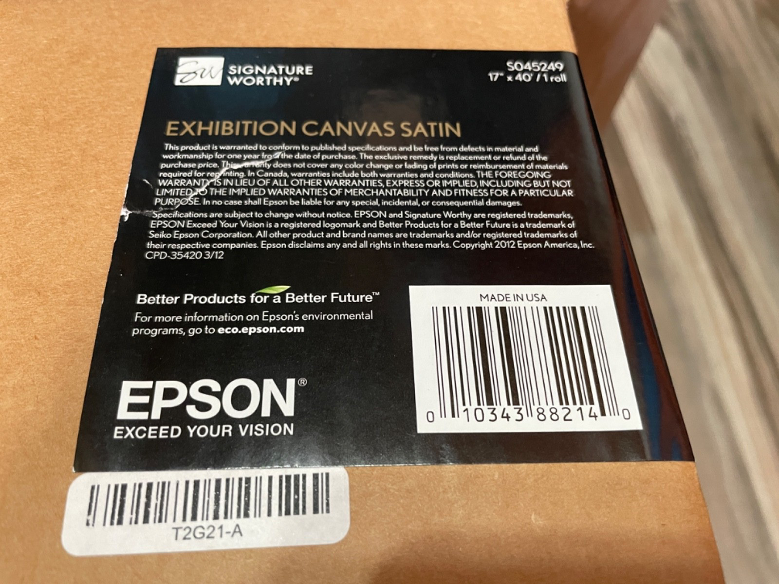 Epson S045249, 17″ x 40′ Exhibition Canvas Satin Roll 27 feet remain