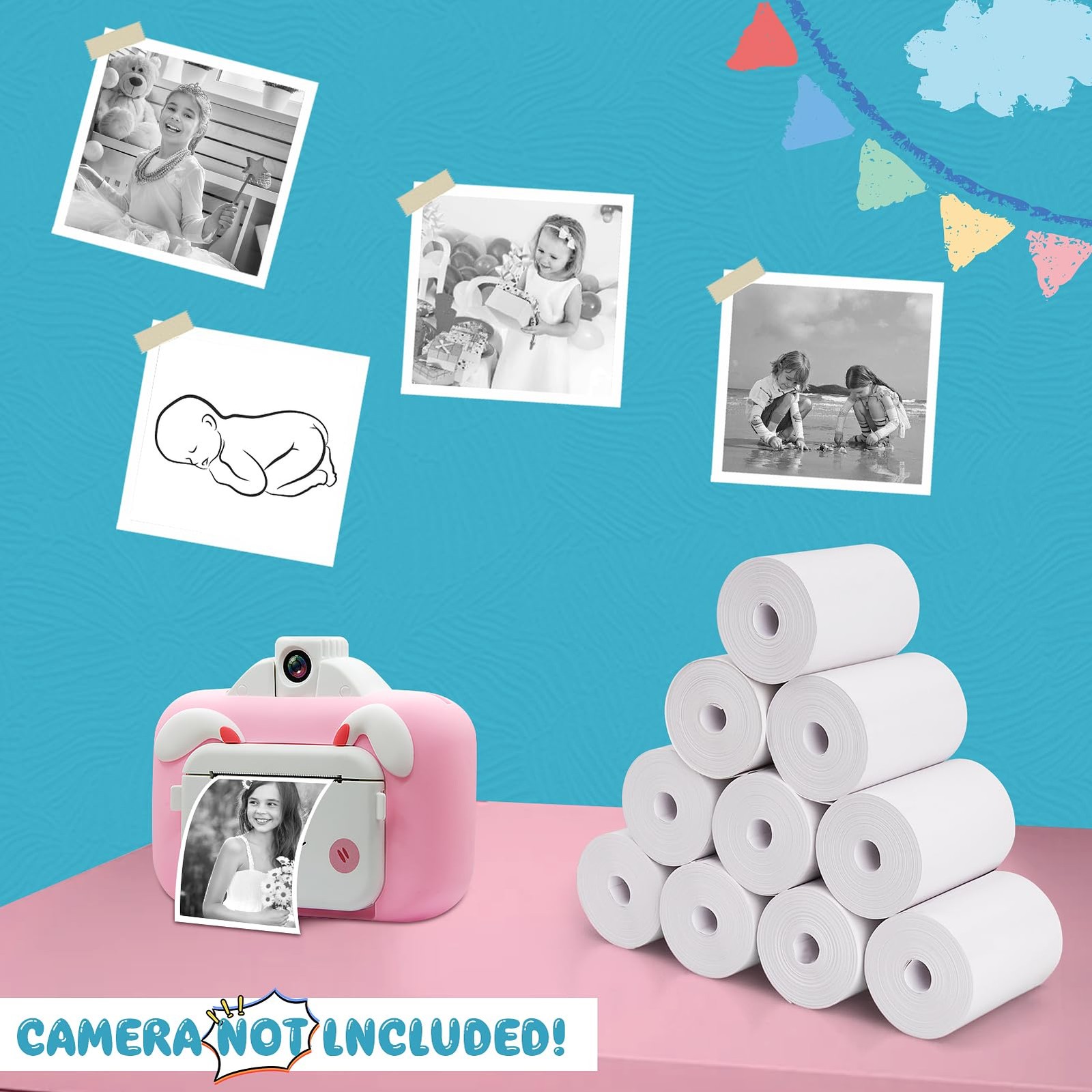 20 Rolls Print Paper for Children Instant Camera Refill Pape Kids White