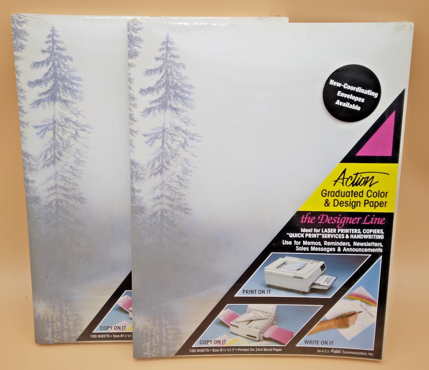 Action Printer Paper 2×100 Sheets Color Gradient 8.5″ x 11″ Foggy Lake Pine Tree