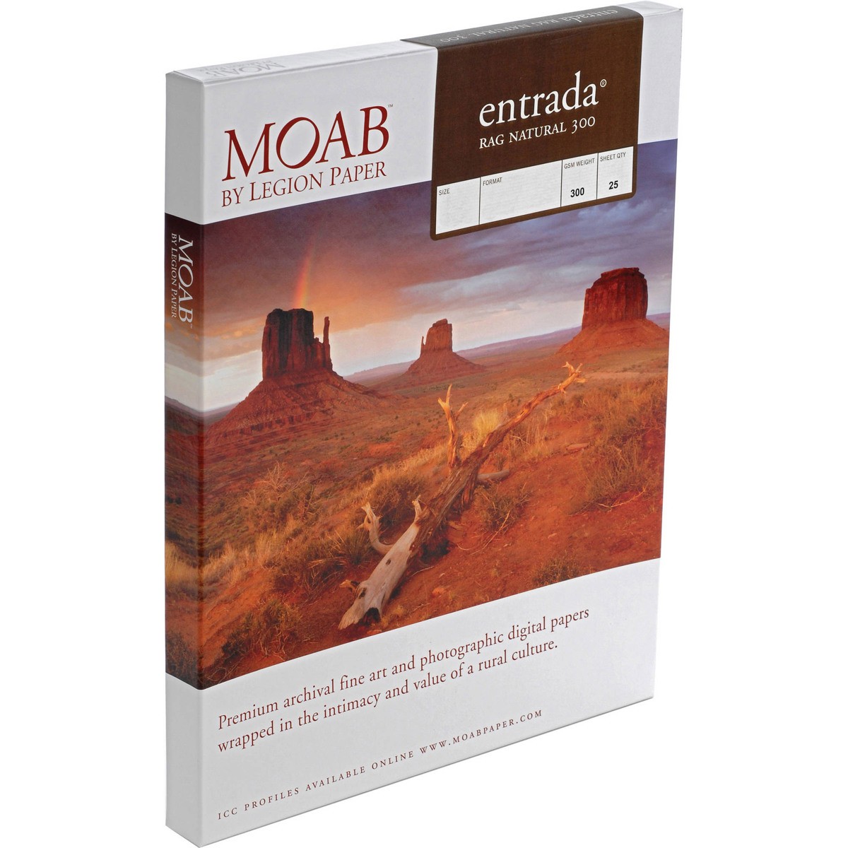 Moab Entrada Rag Fine Art, 2-Side Natural Matte Inkjet Paper, 22.5 mil., 300gsm,