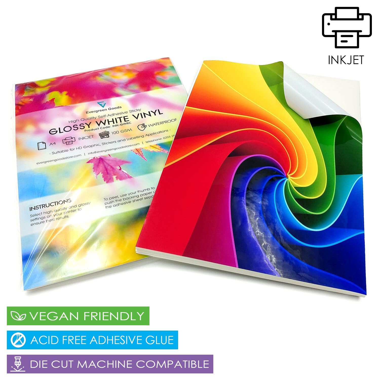 Evergreen Goods 10 Sheets A4 Glossy White Vinyl Sticker Paper | Waterproof…