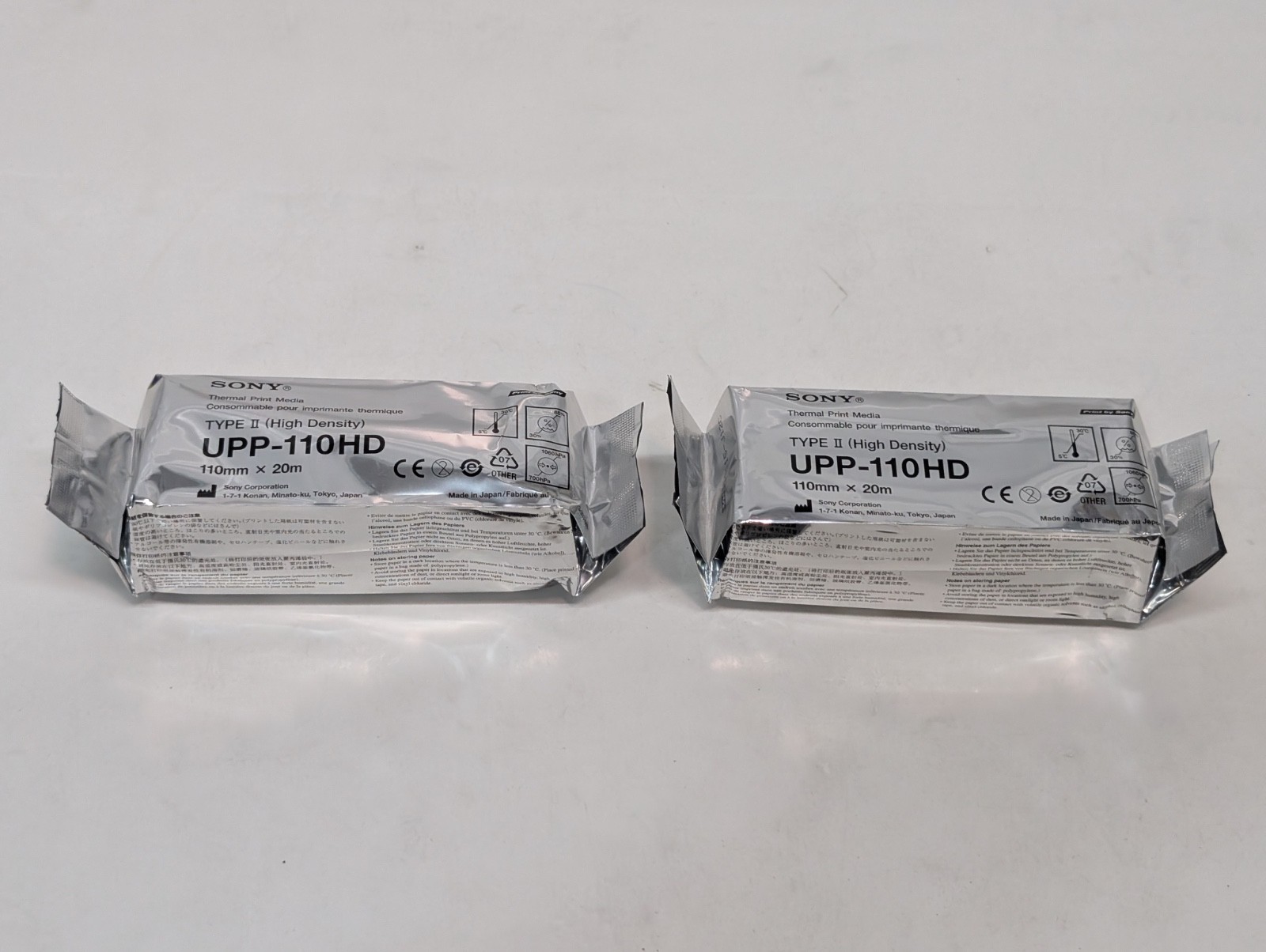 Pair of Sony UPP-110HD Type II High Density Thermal Print Media 110mm x 20m